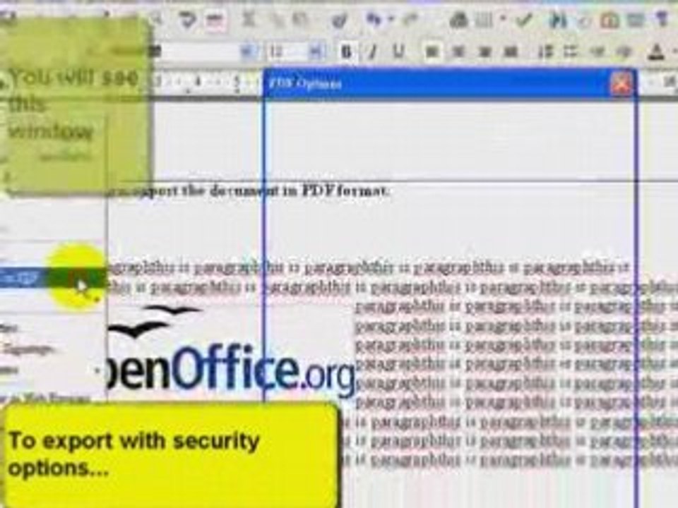 Exporting to PDF With Security OPtions Using OpenOffice